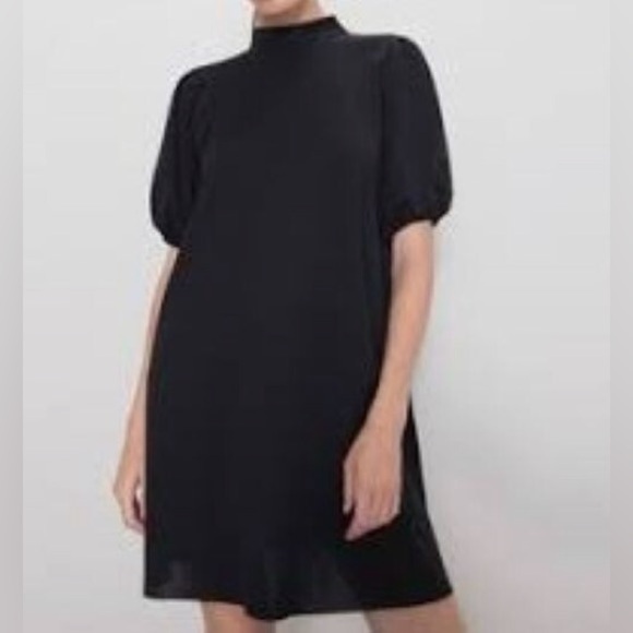 Zara Bloggers Favorite Black Puff Sleeve Tie Neck Dress Night Out Plus Size XXL - Picture 1 of 7